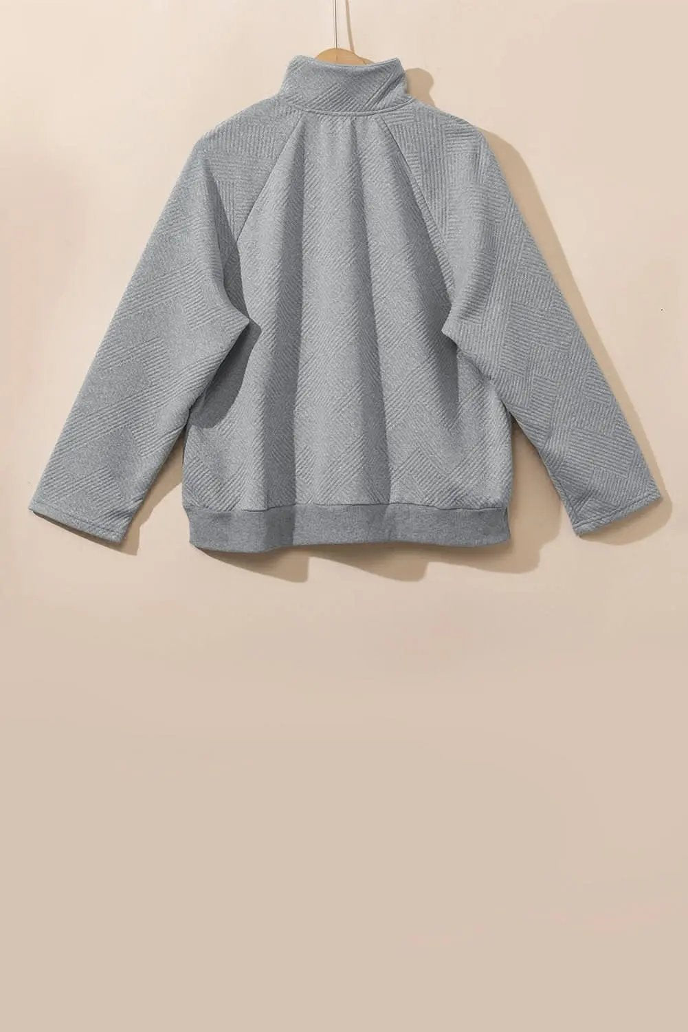 Light Grey Textured Snap Buttons Pullover Plus Size Sweatshirt - Love Salve